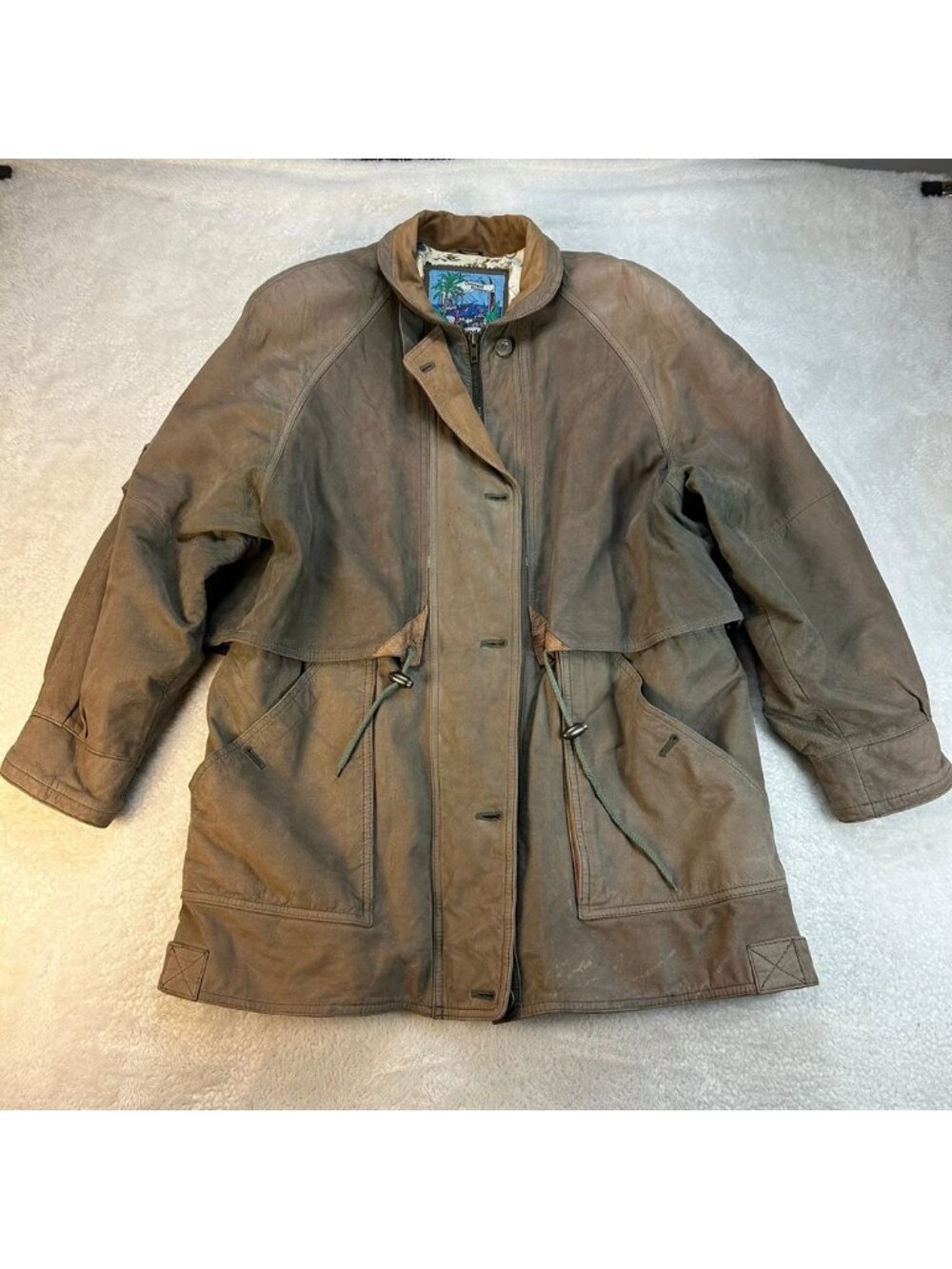 Vintage Overland Outfitters‎ Island Adventure Leather Coat Mens Tan 90s “Read”